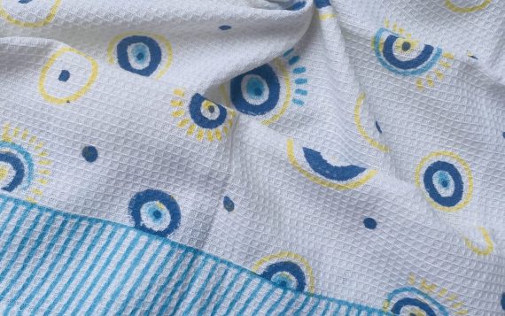 BLOCK PRINTED EVIL EYE COTTON BATH TOWEL