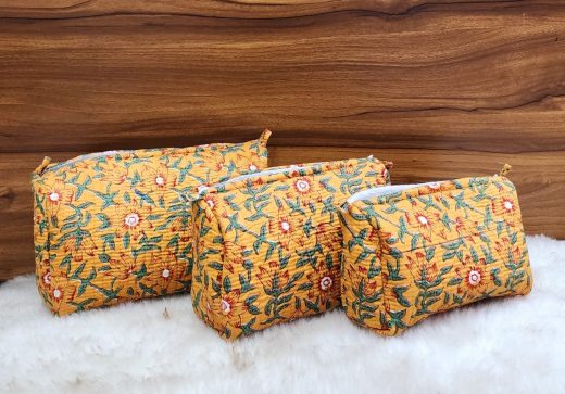 Multipurpose Bags I 3 PIECE COMBO SET | Cosmetic/Make-up/Toiletries/Shaving/Travel/Organiser Kit I Pure Cotton I Hand-Block Printed Pouches